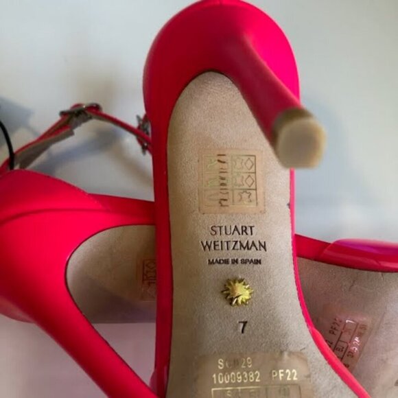 New STUART WEITZMAN Pink Clear Point Toe Ankle Strap Stiletto Pumps 7 MSRP $450 - Picture 6 of 7